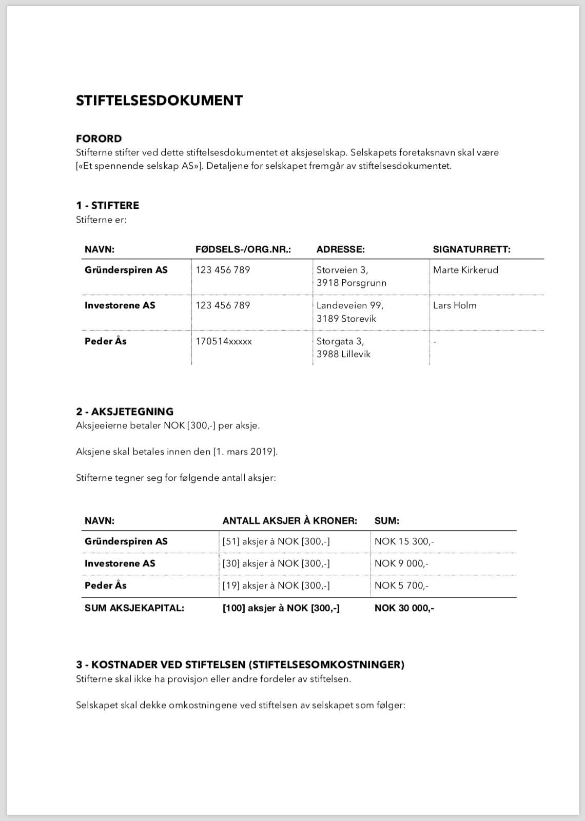 Mal for Stiftelsesdokument og Vedtekter